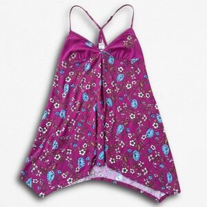 Linea Donatella Magenta Floral Lace Racerback Handkerchief Hem Chemise Nightgown